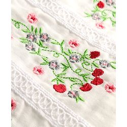 Babyhug 100% Cotton Woven Half Sleeves Floral Embroidered Frock With Lace Detailing - White