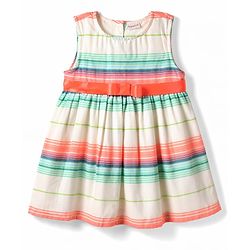 Babyhug Cotton Woven One Piece Dresses/Frocks Sleeveless Round Neck Striped White 6-9 Months