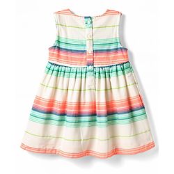 Babyhug Cotton Woven One Piece Dresses/Frocks Sleeveless Round Neck Striped White 6-9 Months