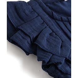 Babyhug 100% Cotton Woven Half Ruffle Sleeves Floral Embroidered Frock - Navy Blue
