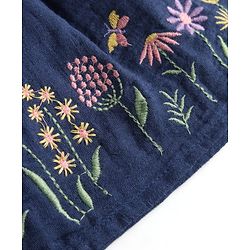 Babyhug 100% Cotton Woven Half Ruffle Sleeves Floral Embroidered Frock - Navy Blue