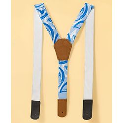 Babyhug Knit Full Sleeves Solid Color Party Shirt & Trouser Set with Bow Suspender & Cap - Light Blue