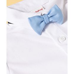 Babyhug Knit Full Sleeves Solid Color Party Shirt & Trouser Set with Bow Suspender & Cap - Light Blue
