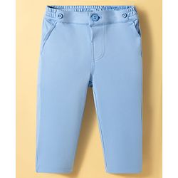 Babyhug Knit Full Sleeves Solid Color Party Shirt & Trouser Set with Bow Suspender & Cap - Light Blue