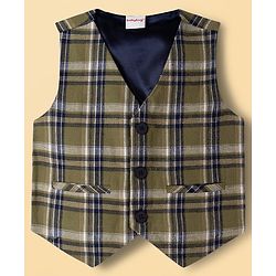 Babyhug Knit Full Sleeves Checks 3 Piece Party Suit With Bow - Green