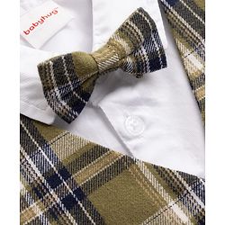 Babyhug Knit Full Sleeves Checks 3 Piece Party Suit With Bow - Green