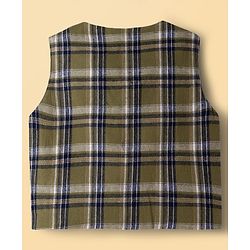 Babyhug Knit Full Sleeves Checks 3 Piece Party Suit With Bow - Green