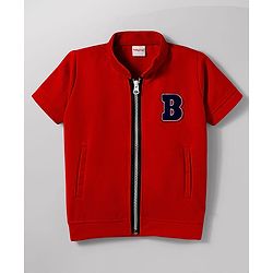 Babyhug Knitted Half Sleeves Jacket With Text Printed Inner Tee - Red