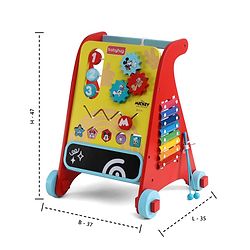 Babyhug Disney Mickey & Friends Wooden Activity Walker with Xylophone and 6 Activities - Red| Baby Safe Material| Engaging Activity Toys