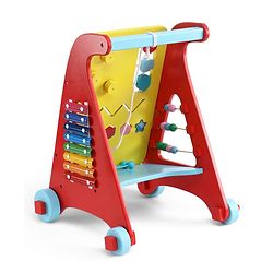 Babyhug Disney Mickey & Friends Wooden Activity Walker with Xylophone and 6 Activities - Red| Baby Safe Material| Engaging Activity Toys