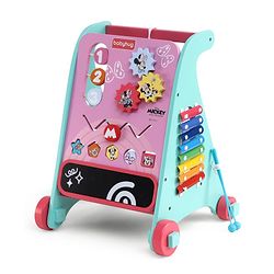 Babyhug Disney Mickey & Friends Wooden Activity Walker with Xylophone and 6 Activities - Red| Baby Safe Material| Engaging Activity Toys
