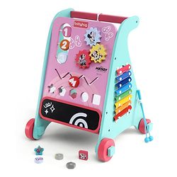Babyhug Disney Mickey & Friends Wooden Activity Walker with Xylophone and 6 Activities - Red| Baby Safe Material| Engaging Activity Toys