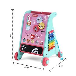 Babyhug Disney Mickey & Friends Wooden Activity Walker with Xylophone and 6 Activities - Red| Baby Safe Material| Engaging Activity Toys