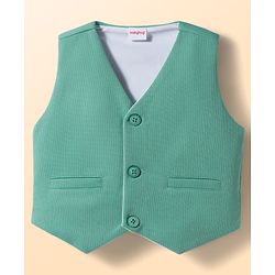 Babyhug Knit Full Sleeves Stretchable Solid 3 Piece Party Suit With Bow - Mint