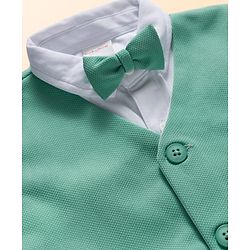 Babyhug Knit Full Sleeves Stretchable Solid 3 Piece Party Suit With Bow - Mint