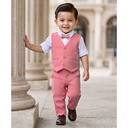 Babyhug Knit Full Sleeves Stretchable Solid 3 Piece Party Suit With Bow - Mint