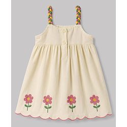 Babyhug Cotton Woven Sleeveless Floral Embroidered Frock- White