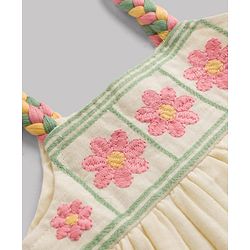 Babyhug Cotton Woven Sleeveless Floral Embroidered Frock- White