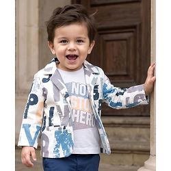 Babyhug Knit Full Sleeves Text Printed Blazer with T-Shirt - Multicolor