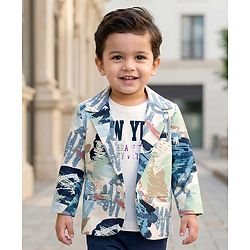 Babyhug Knit Full Sleeves Abstract Printed Blazer with Text Printed T-Shirt - Multicolour