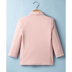 Babyhug Knit Full Sleeves Stretchable Solid 3 Piece Party Suit With Bow - Light Peach