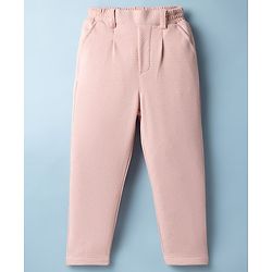 Babyhug Knit Full Sleeves Stretchable Solid 3 Piece Party Suit With Bow - Light Peach