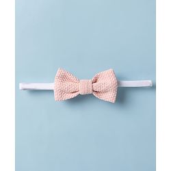 Babyhug Knit Full Sleeves Stretchable Solid 3 Piece Party Suit With Bow - Light Peach