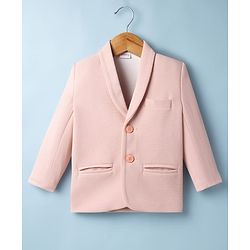 Babyhug Knit Full Sleeves Stretchable Solid 3 Piece Party Suit With Bow - Light Peach