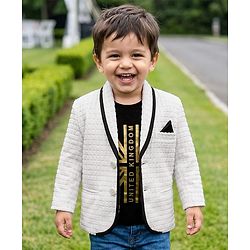 Babyhug Knit Full Sleeves Textured Premium Fabric Blazer with Tee - White