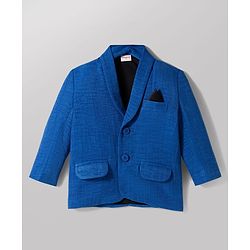 Babyhug Knit Full Sleeves Stretchable Solid Color 3 Piece Party Suit with Bow - Blue