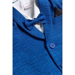 Babyhug Knit Full Sleeves Stretchable Solid Color 3 Piece Party Suit with Bow - Blue