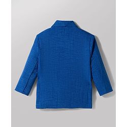 Babyhug Knit Full Sleeves Stretchable Solid Color 3 Piece Party Suit with Bow - Blue