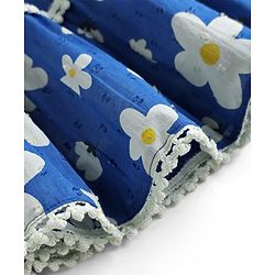 Babyhug Cotton Woven One Piece Dresses/Frocks with Ruffled Shoulder Straps and Floral Print Blue 9-12 Months