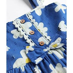 Babyhug Cotton Woven One Piece Dresses/Frocks with Ruffled Shoulder Straps and Floral Print Blue 9-12 Months