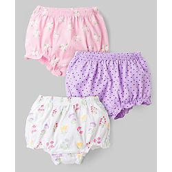 Babyhug 100% Cotton Knit Antibacterial Bloomers with Floral Print Pack of 3 - Multicolor