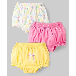 Babyhug 100% Cotton Knit Antibacterial Bloomers with Bow & Polka Dot Print Pack of 3 - Multicolor