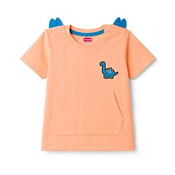 Babyhug Cotton Knit T-Shirts Half Sleeves Structured with Graphics & Applique Detailing Orange 12-18 Months