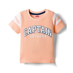 Babyhug Cotton Waffle Knit Half Sleeves T-Shirt With Text Print - Multicolor