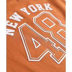 Babyhug Cotton Knit Half Sleeves T-Shirt with New York Print - Rust Orange