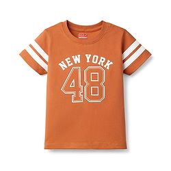 Babyhug Cotton Knit Half Sleeves T-Shirt with New York Print - Rust Orange