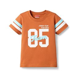 Babyhug Cotton Knit Half Sleeves T-Shirt with Sport Print - Rust Orange