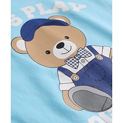Babyhug Cotton Knit Half Sleeves T-Shirt with Bear Print - Aqua Blue