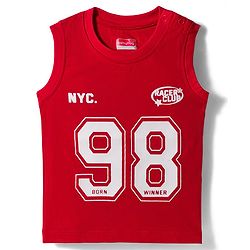 Babyhug Cotton Knit Sleeveless Tank T-Shirt with Number Graphics & Rib at Neck  - Red