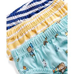 Babyhug 100% Cotton Single Jersey Knit Antibacterial Striped Briefs Pack of 3 With Teddy Print - Multicolor