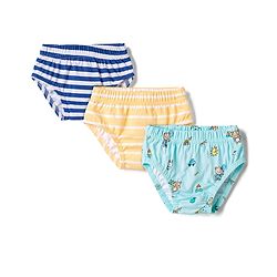 Babyhug 100% Cotton Single Jersey Knit Antibacterial Striped Briefs Pack of 3 With Teddy Print - Multicolor