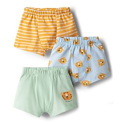 Babyhug 100% Cotton Knit Antibacterial Striped & Tiger Printed Trunks Pack of 3 - Multicolor