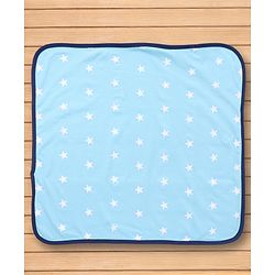 Babyhug Cotton Knit Hooded Towel With Star Print & Text Embroidery L 75 x B 71 cm - Light Blue