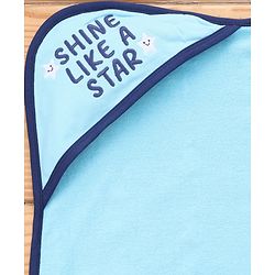 Babyhug Cotton Knit Hooded Towel With Star Print & Text Embroidery L 75 x B 71 cm - Light Blue
