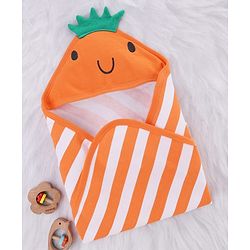 Babyhug Cotton Knit Hooded Towel With Stripes & Crown Applique L 73 x B 73 cm - Orange