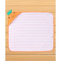 Babyhug Cotton Knit Hooded Towel With Stripes & Crown Applique L 73 x B 73 cm - Orange